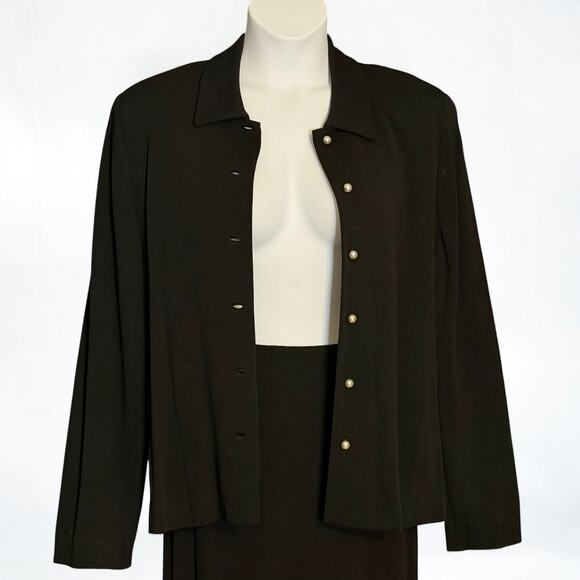 Vintage 90s Doncaster Black Jersey Maxi Skirt Jacket Set Pearl Buttons Size 10 - Picture 5 of 9